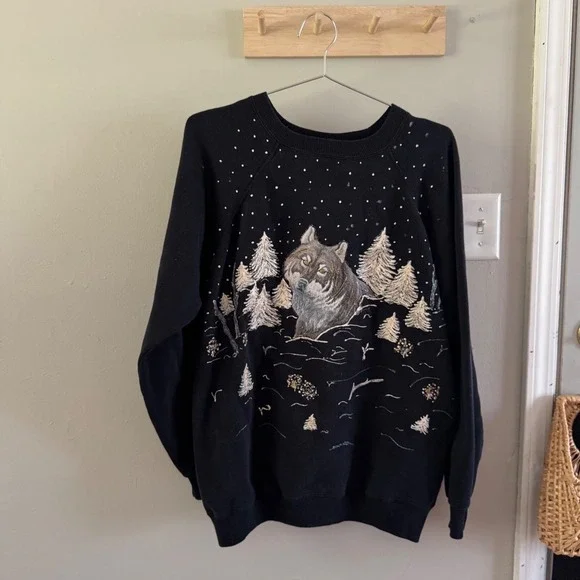 vintage puff paint wolf crewneck - Picture 1 of 4
